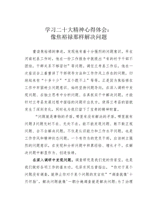 学习二十大精神心得体会：像焦裕禄那样解决问题.docx