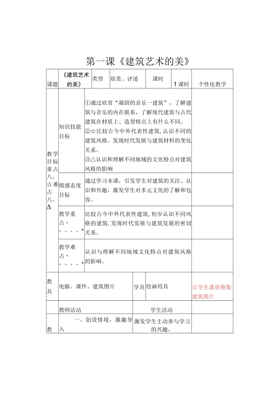 全国优质课小学美术人美版六年级上册《建筑艺术的美》获奖教案.docx_第1页