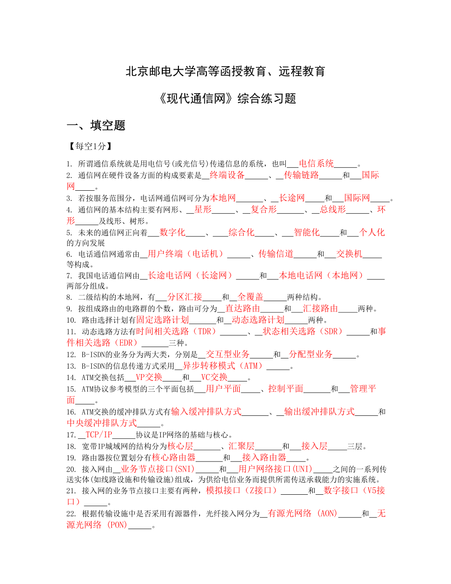 《现代通信网》综合练习题及答案.doc_第1页