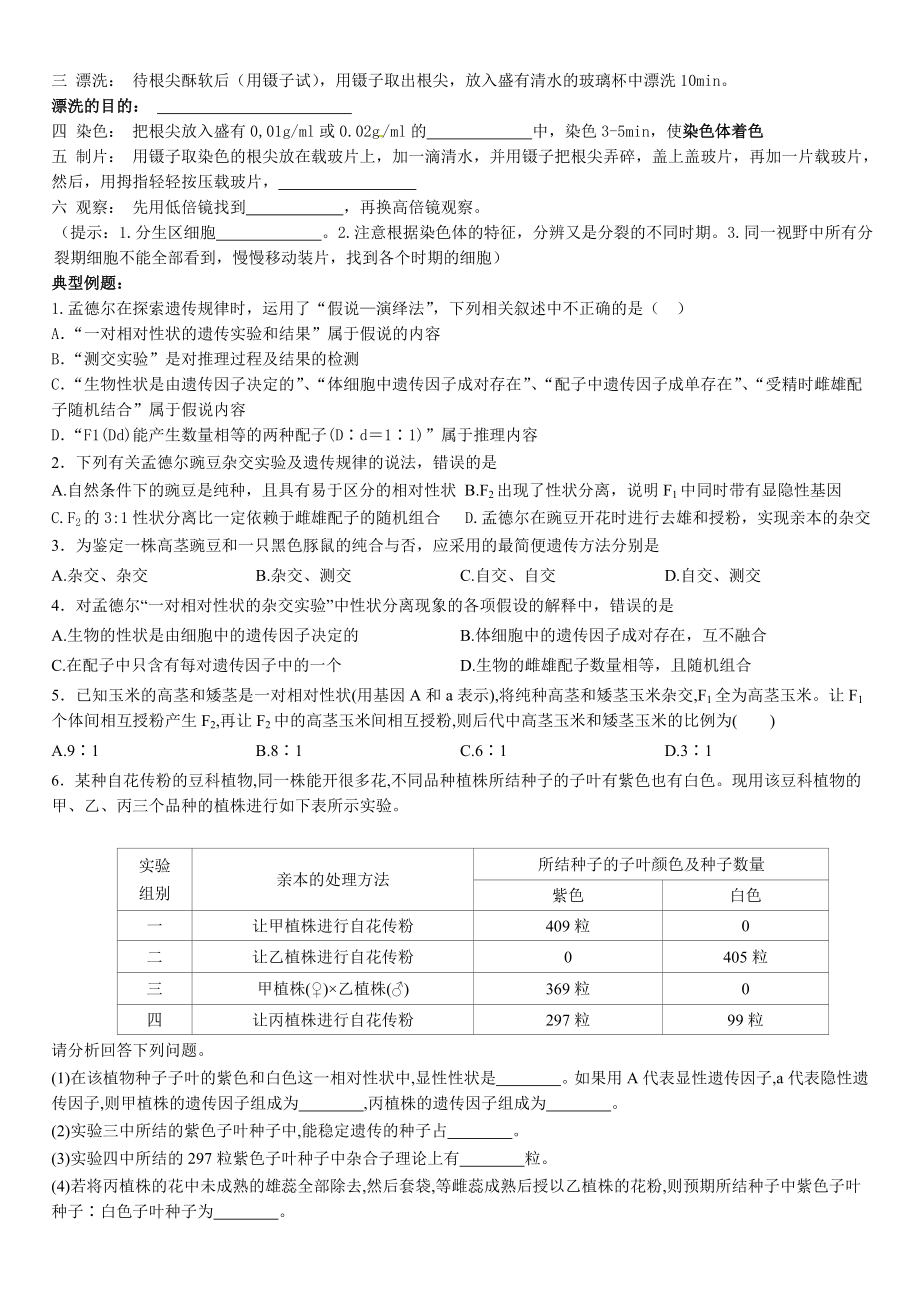 生物孟德尔的豌豆杂交实验(一)练习题分析.doc_第2页