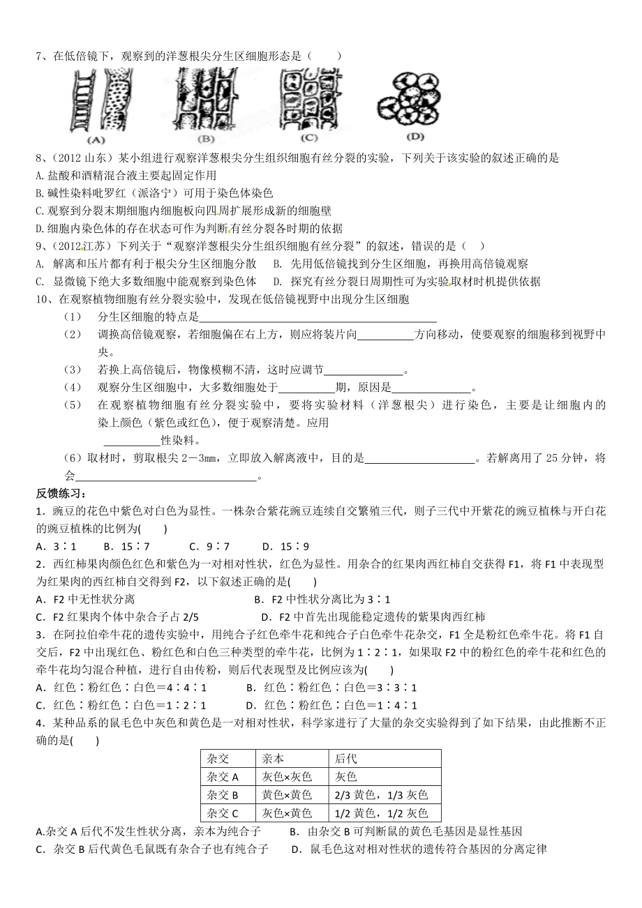 生物孟德尔的豌豆杂交实验(一)练习题分析.doc_第3页