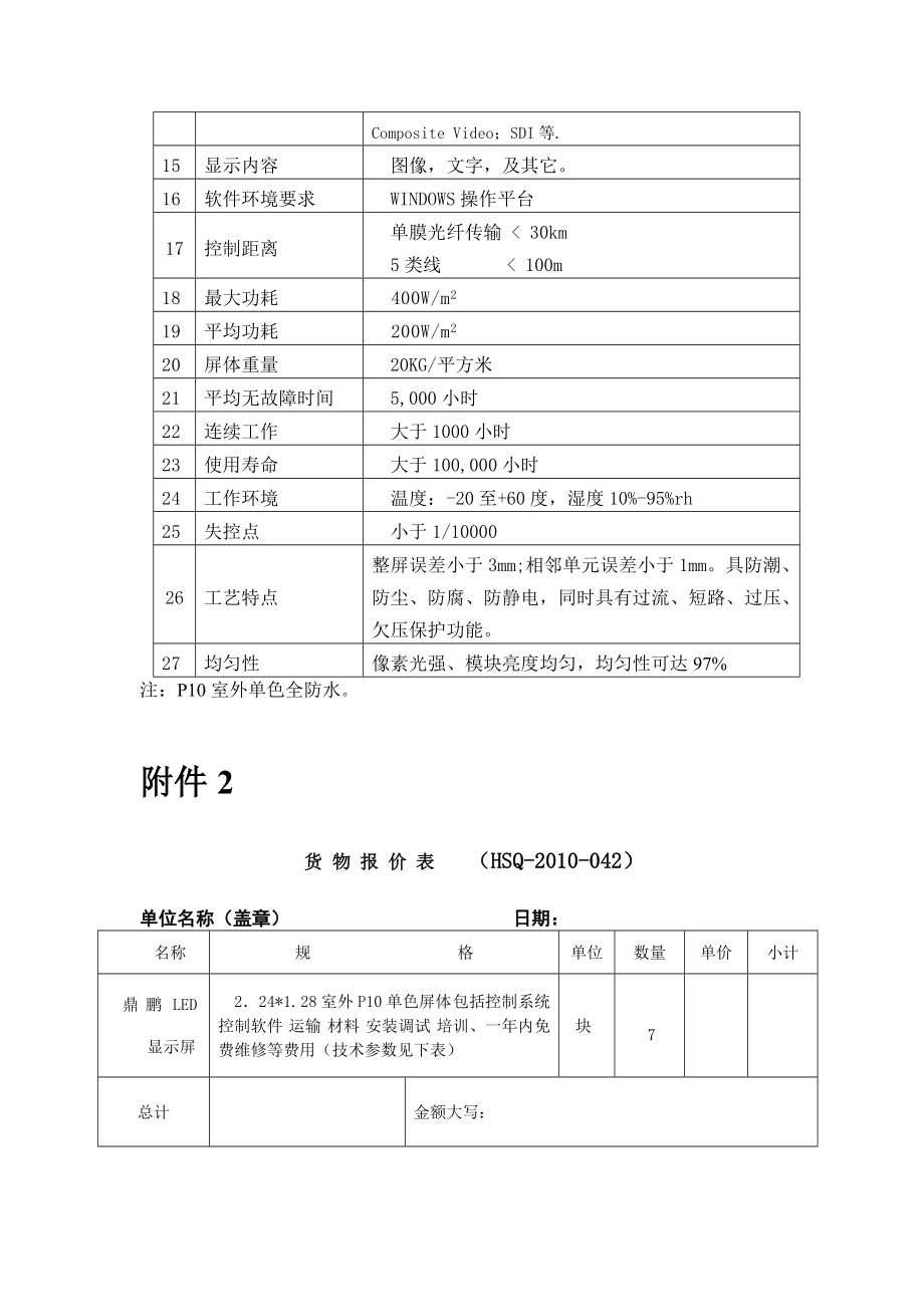 室外P10单色显示屏技术参数及规格.doc_第2页