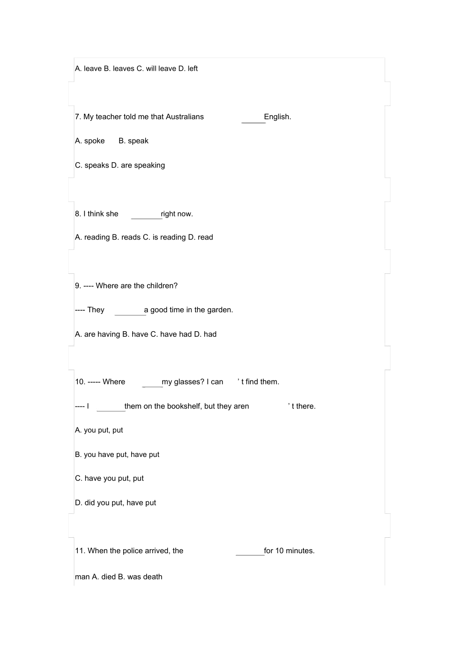 初中英语动词时态所有考点100道单选题(附答案).docx_第2页