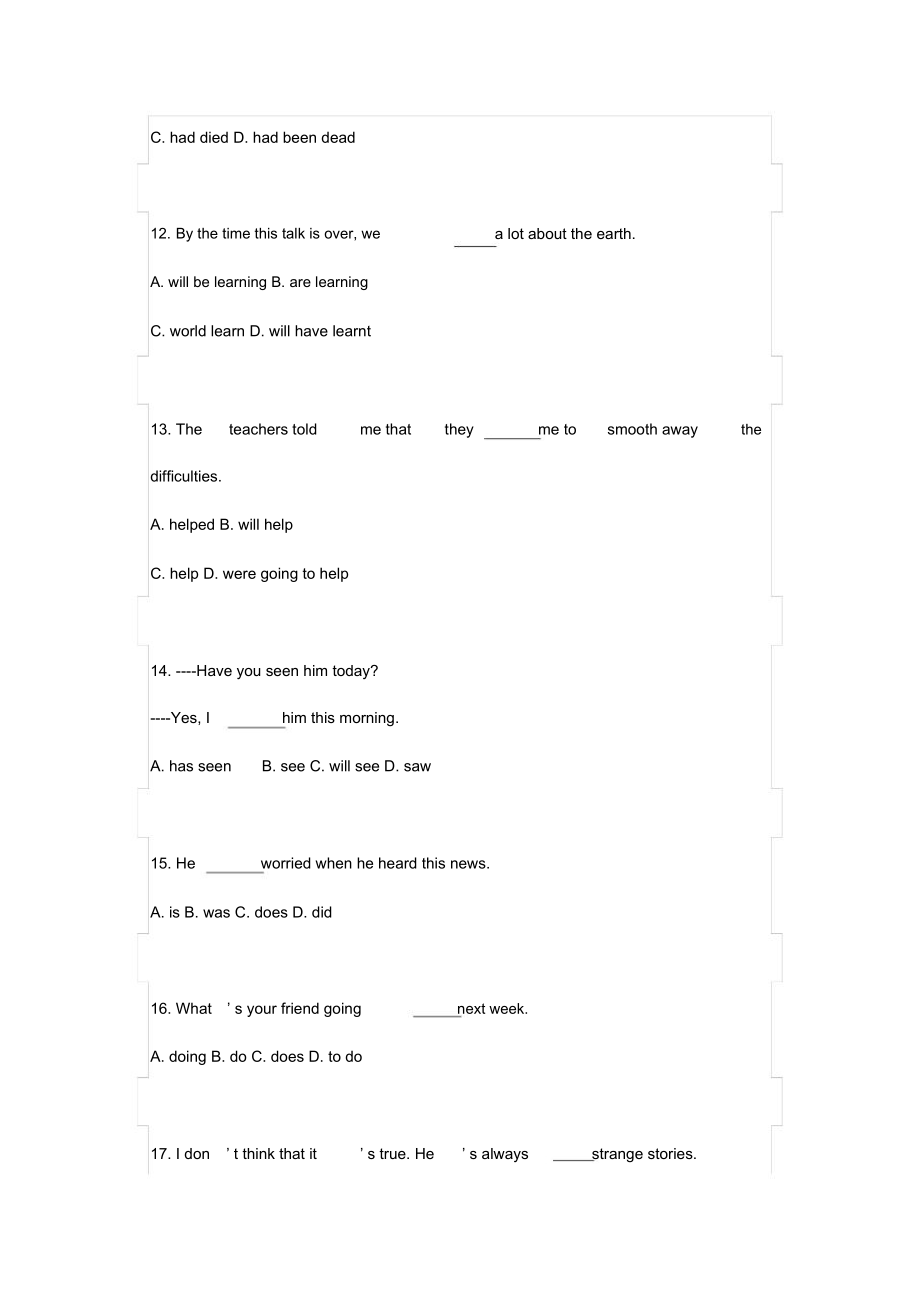 初中英语动词时态所有考点100道单选题(附答案).docx_第3页