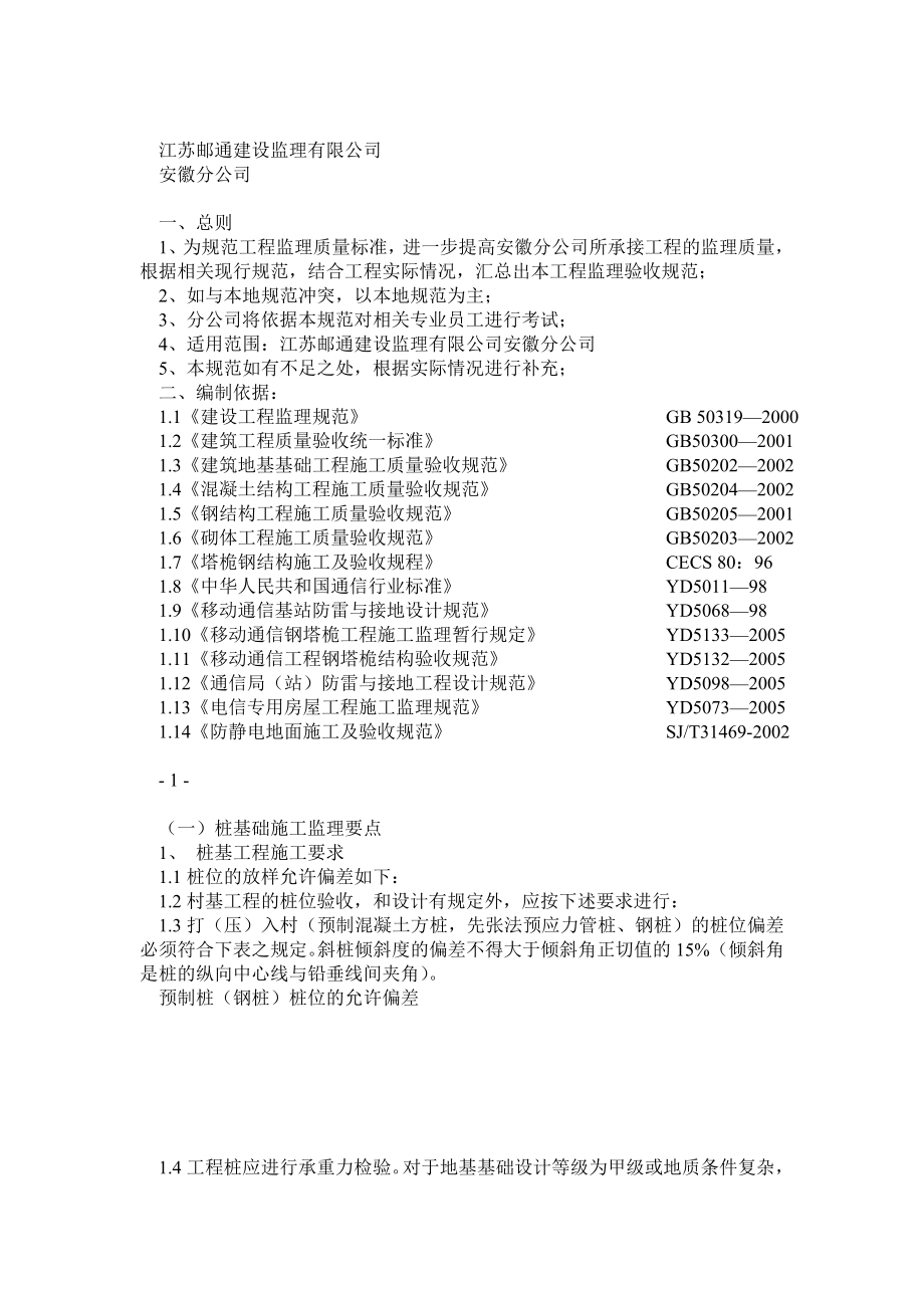 移动基站建设：土建、铁塔工程规范.doc_第1页