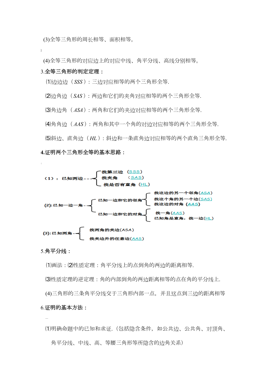 初二年级数学八上第十二章全等三角形知识点总结复习及常考题型练习.doc_第2页