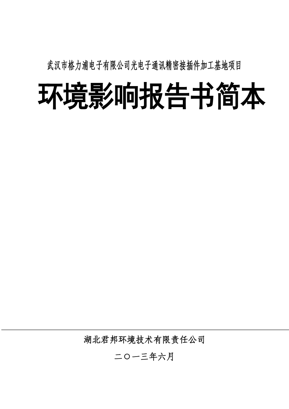 武汉市格力浦电子有限公司光电子通讯精密接插件加工基地项目.doc_第1页