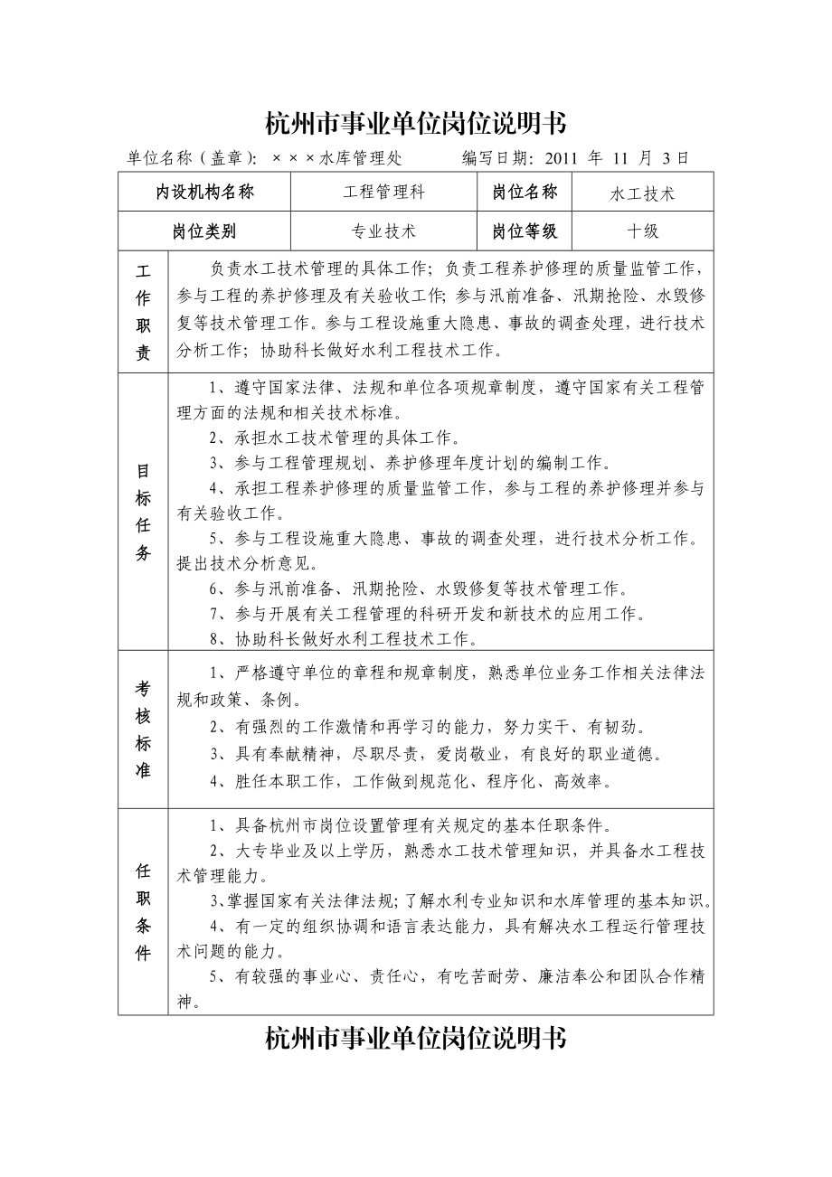 水库工程管理科各岗位说明书.doc_第3页