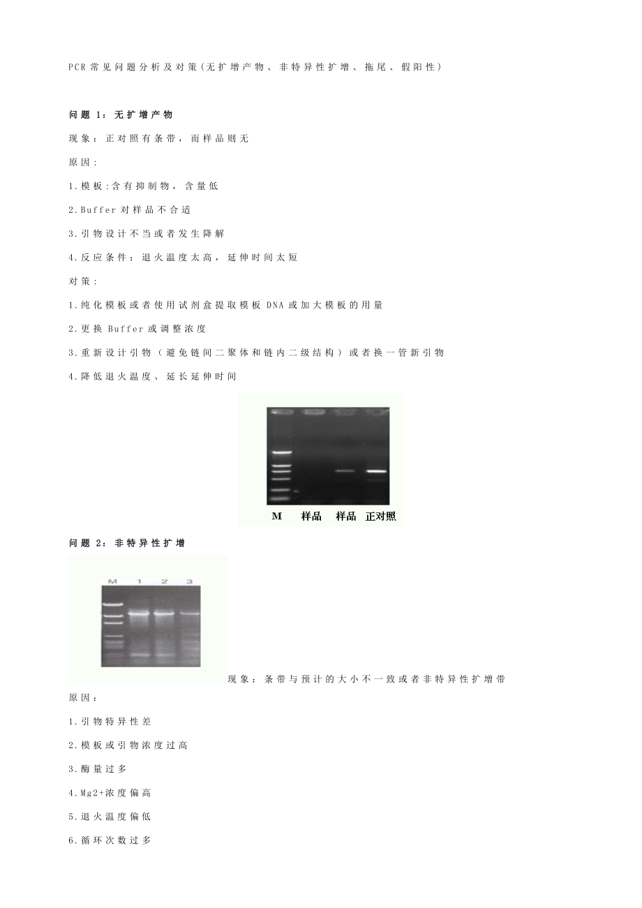 PCR常见问题分析及对策(无扩增产物、非特异性扩增、拖尾、假阳性).doc_第1页