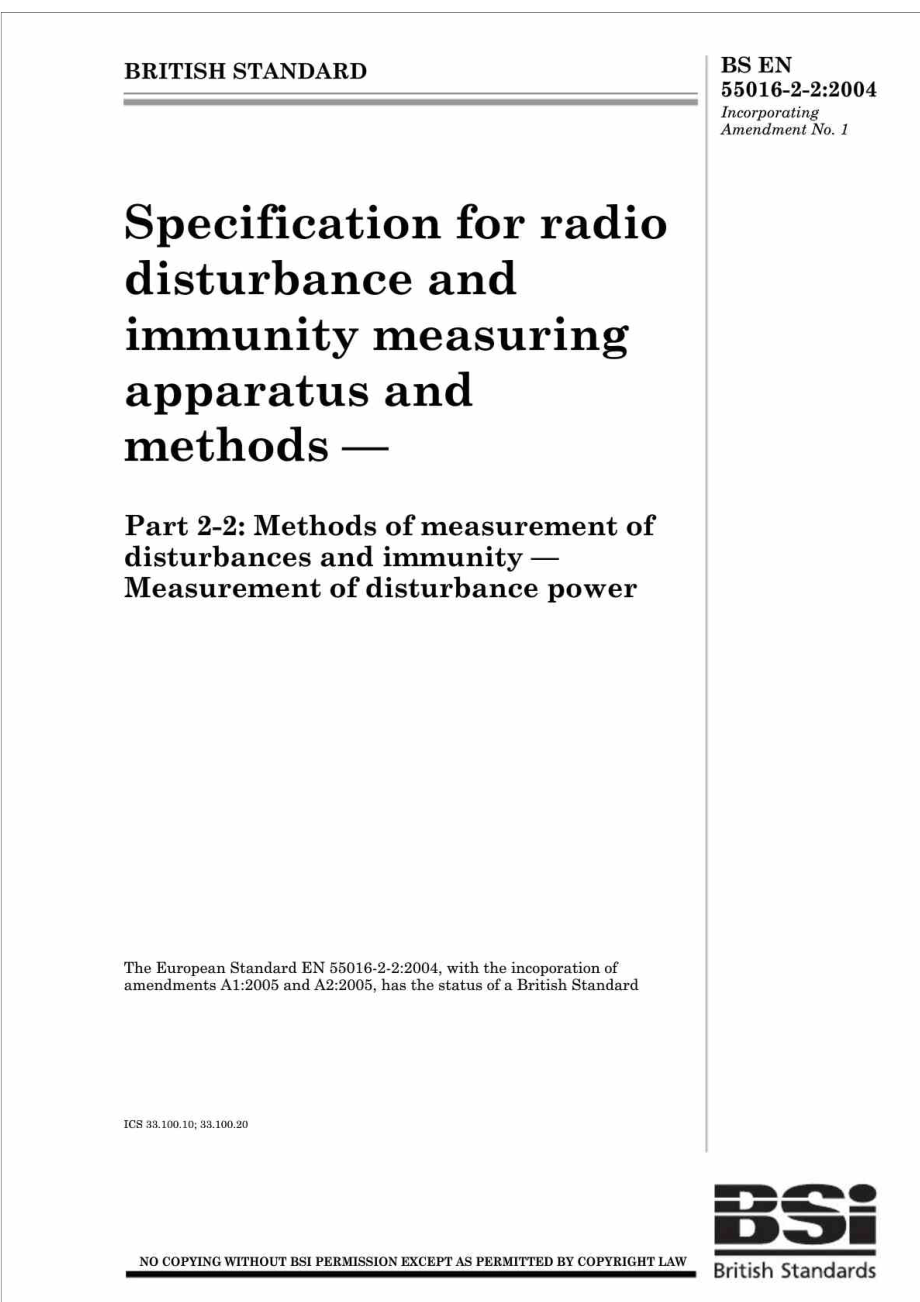 bs en 55016222004 无线电干扰和抗扰测量仪和方法用规范.第22部分干扰和抗扰测量方法.干扰功率的测量.doc_第1页
