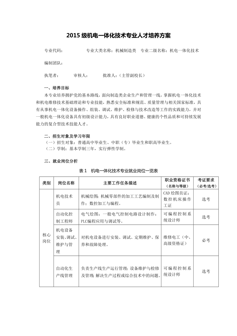 机电一体化人才培养方案.doc_第1页