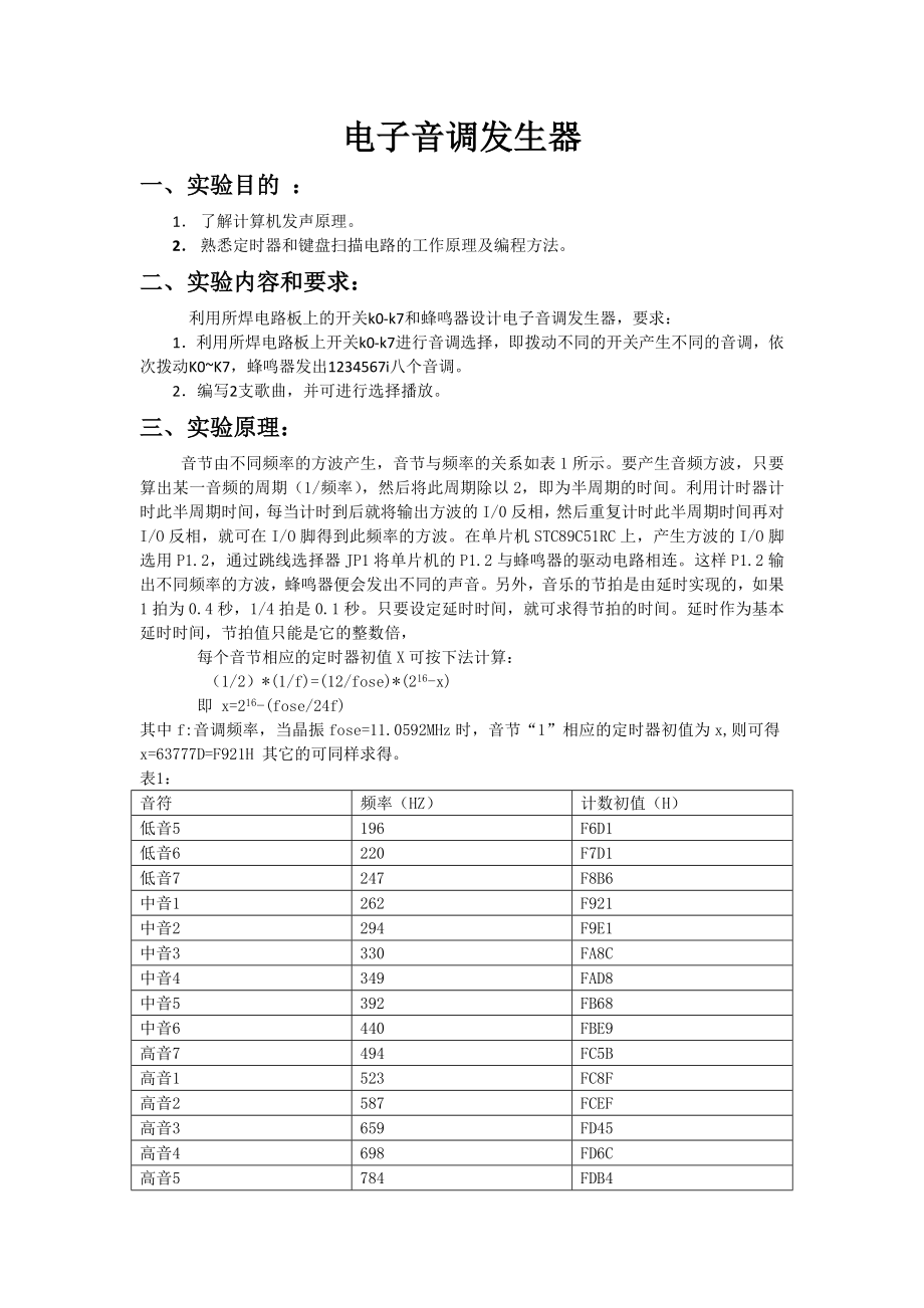 单片机课程设计（论文）电子音调发生器.doc_第2页