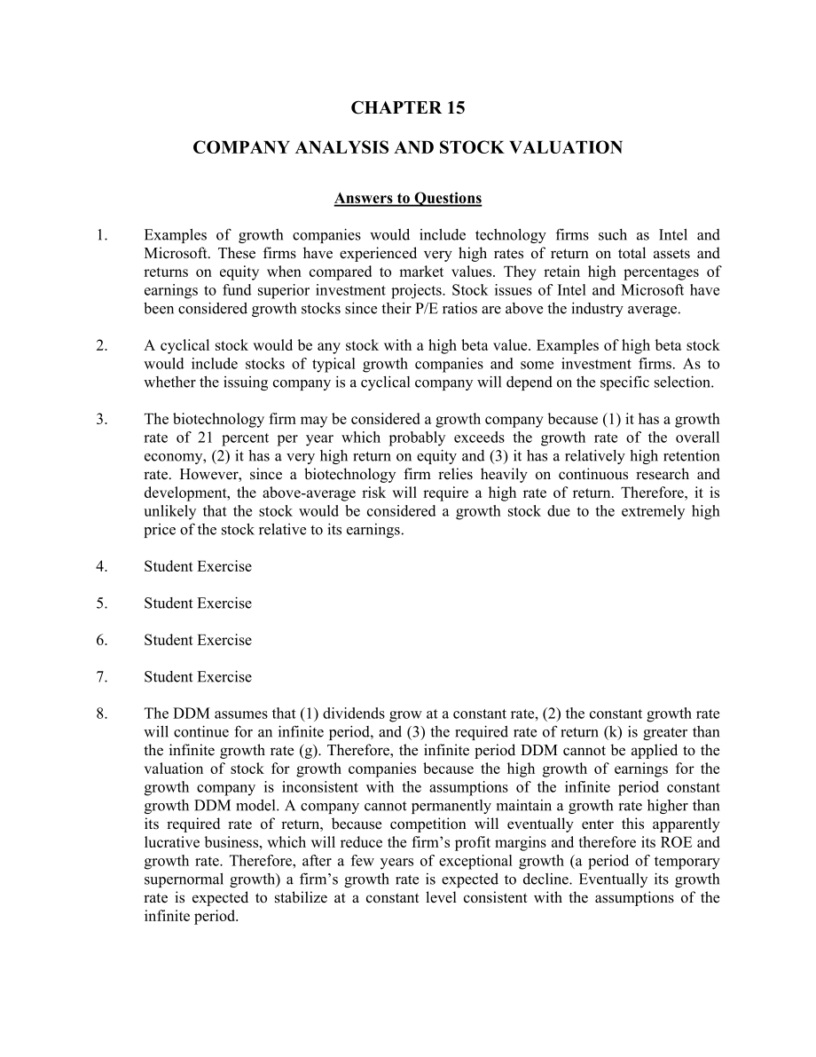 solution manual for 《investment analysis and portfolio management》 ch15.doc_第1页