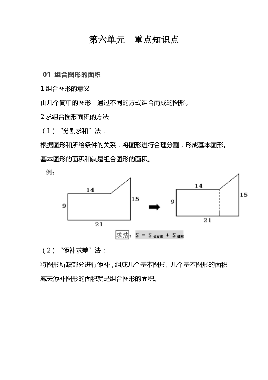 北师大版五年级数学上册第六单元《组合图形的面积》知识点及单元测试.docx_第2页