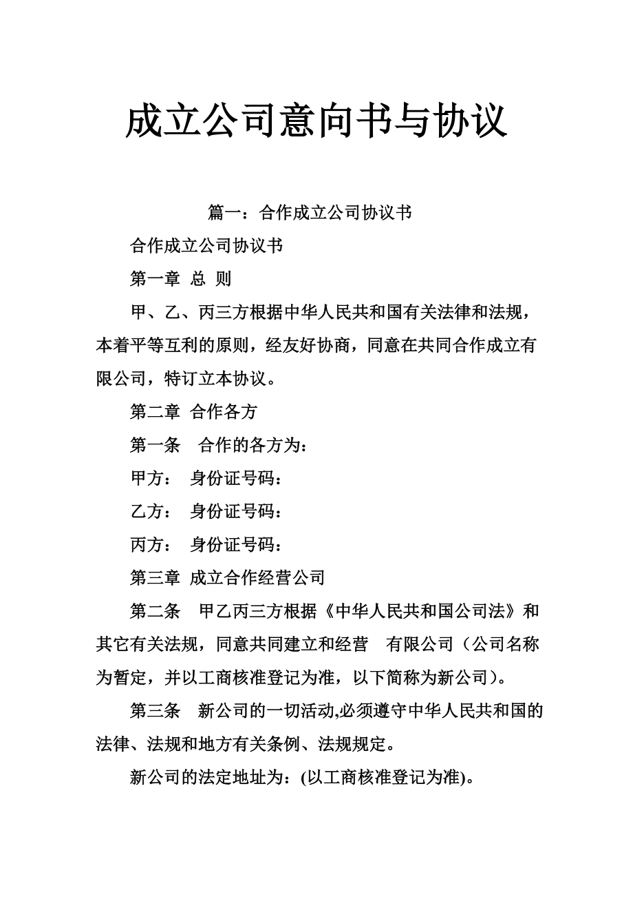 成立公司意向书与协议.doc_第1页