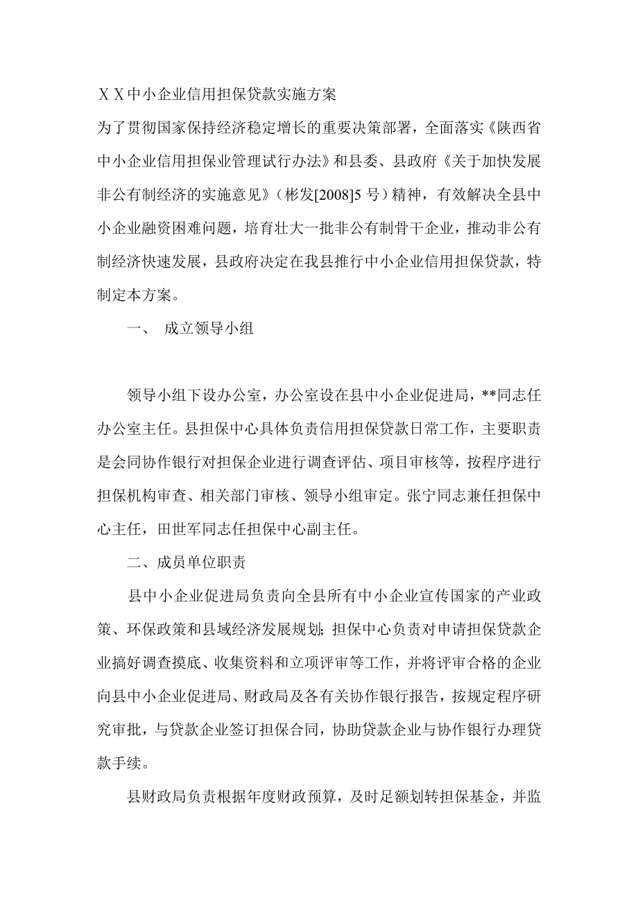 中小企业信用担保贷款实施方案.doc_第1页