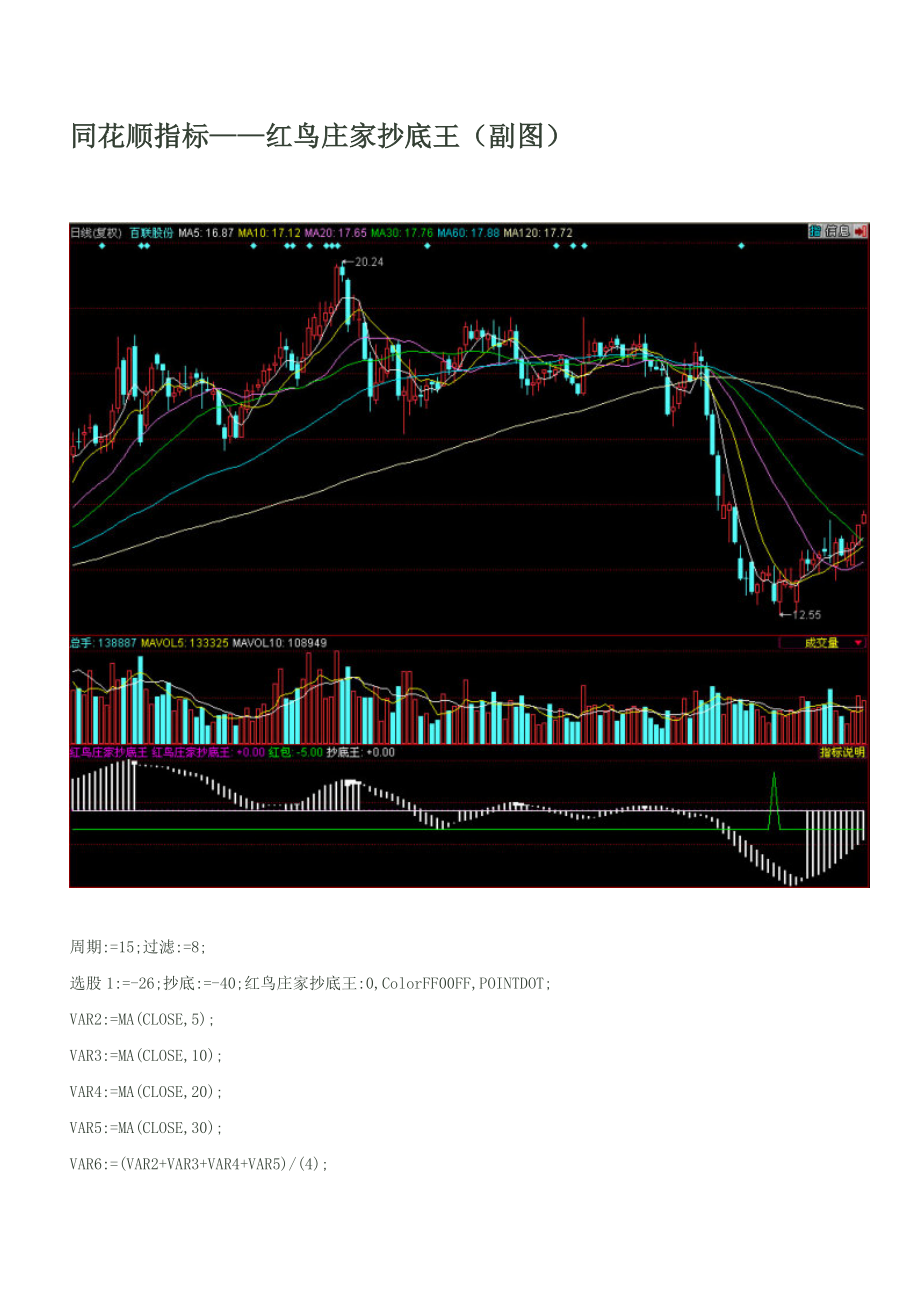 股票操作 选股公式 ——红鸟庄家抄底王（副图） .doc_第1页