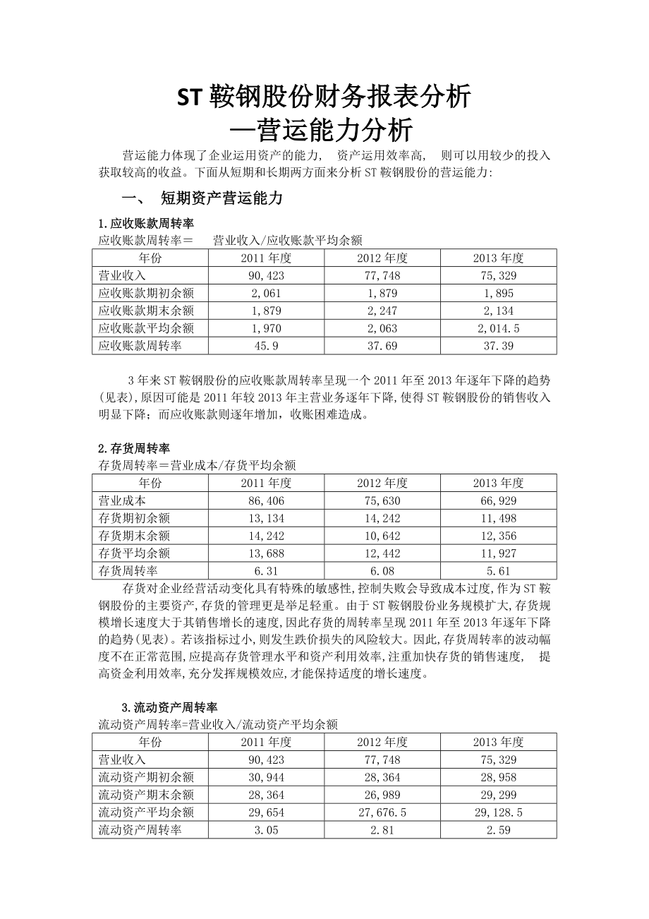 ST鞍钢股份财务报表分析营运能力分析.doc_第1页