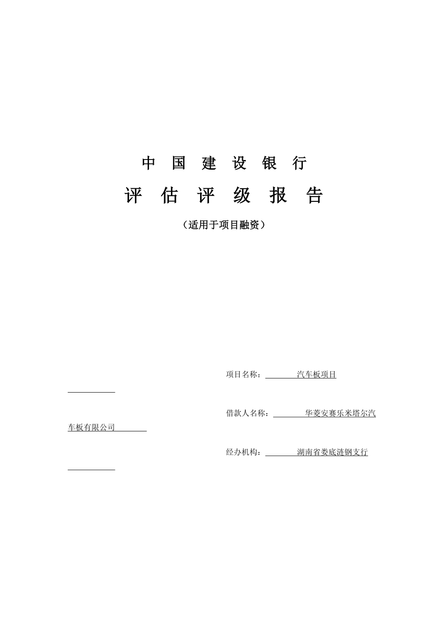 商业银行项目融资评估报告——汽车板评估报告.doc_第1页