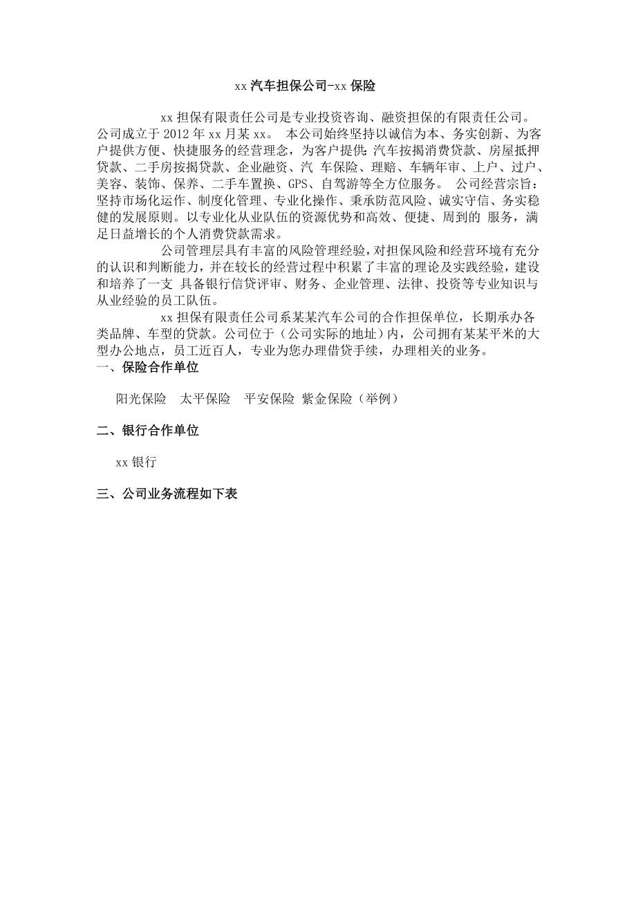 汽车担保公司：银行计划书.doc_第1页