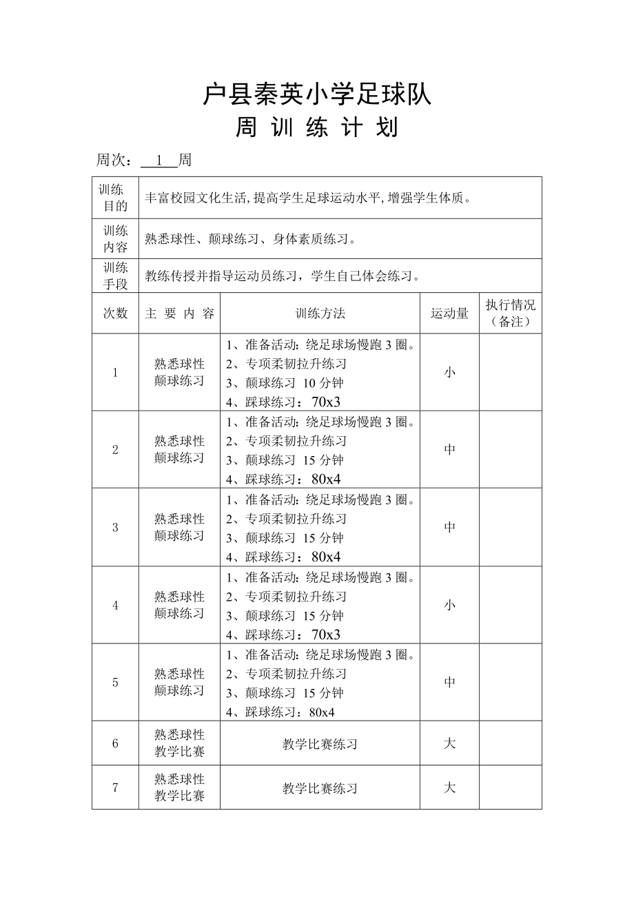 小学足球训练周计划.doc_第1页