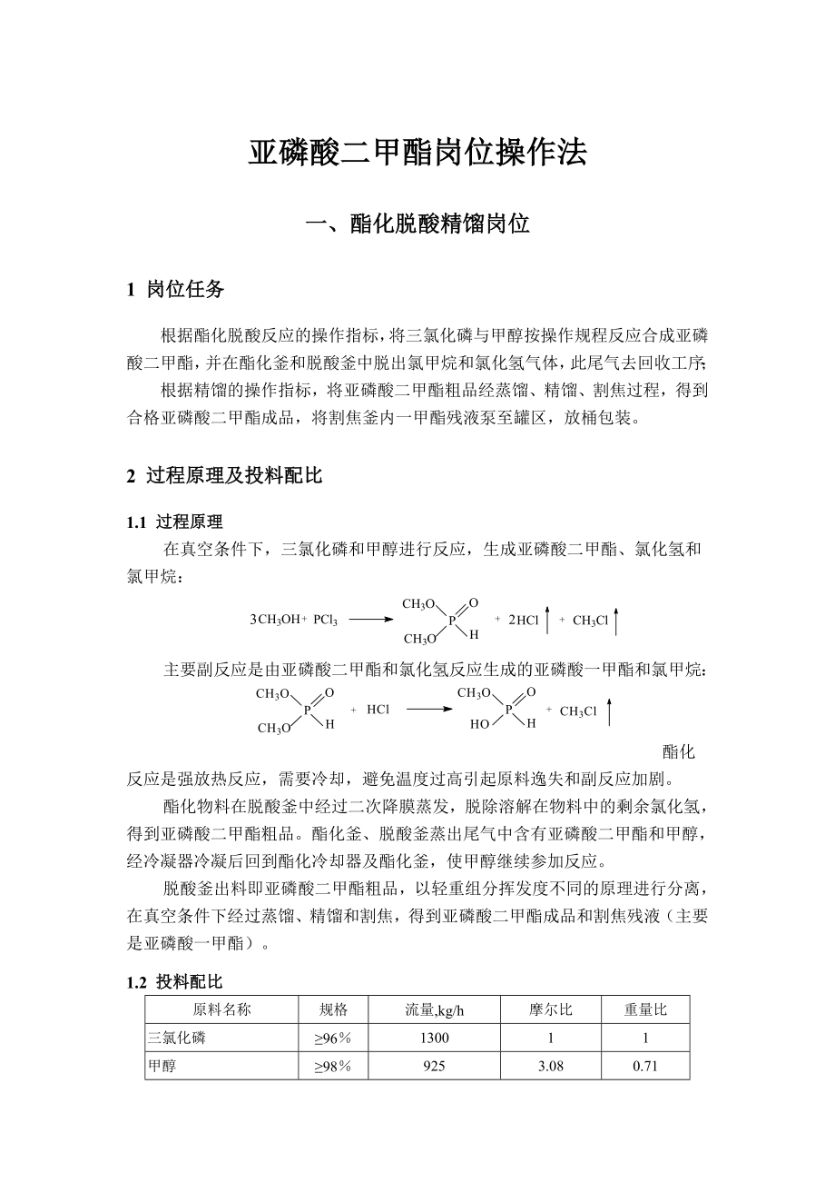 亚磷酸二甲酯岗位操作法.doc_第1页