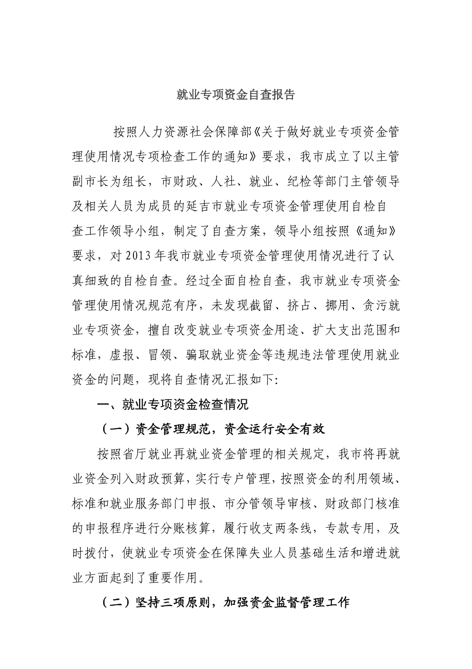 就业专项资金自查报告.doc_第1页