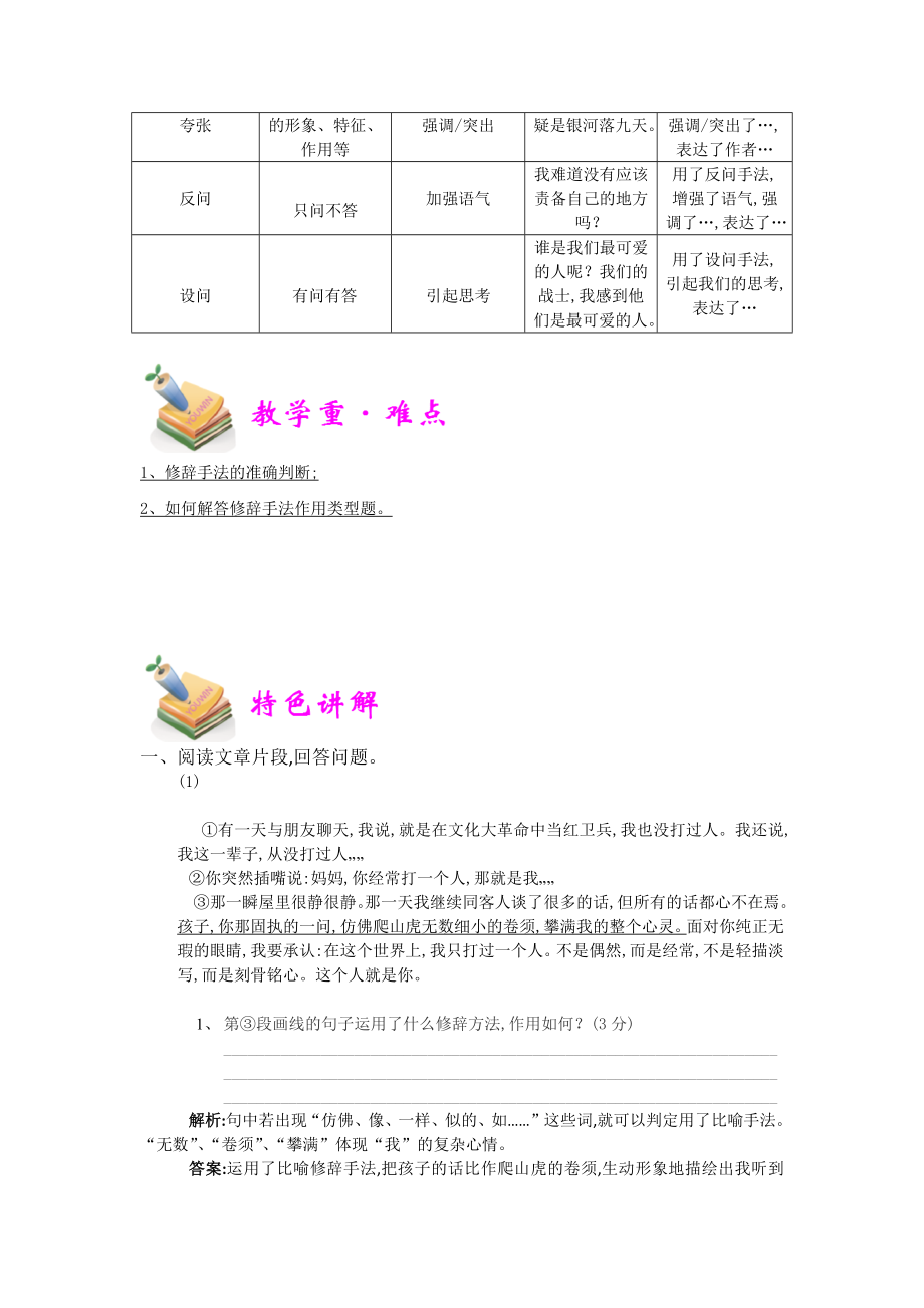 小学语文部编版5年级重点知识汇总小五语文第1讲：修辞手法教师版.docx_第2页