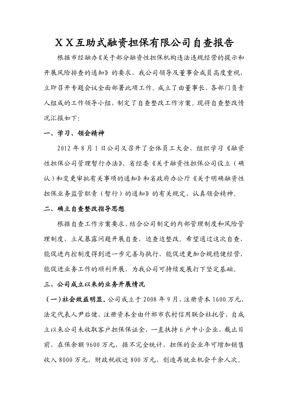 互助式融资担保有限公司自查报告.doc_第1页