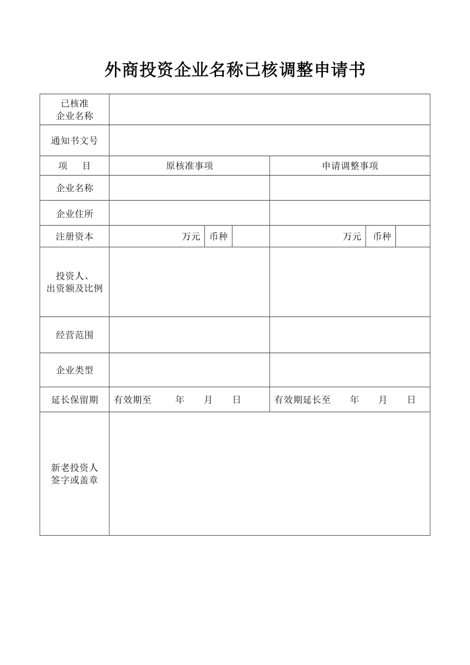 外商投资企业名称已核调整申请书.doc_第1页