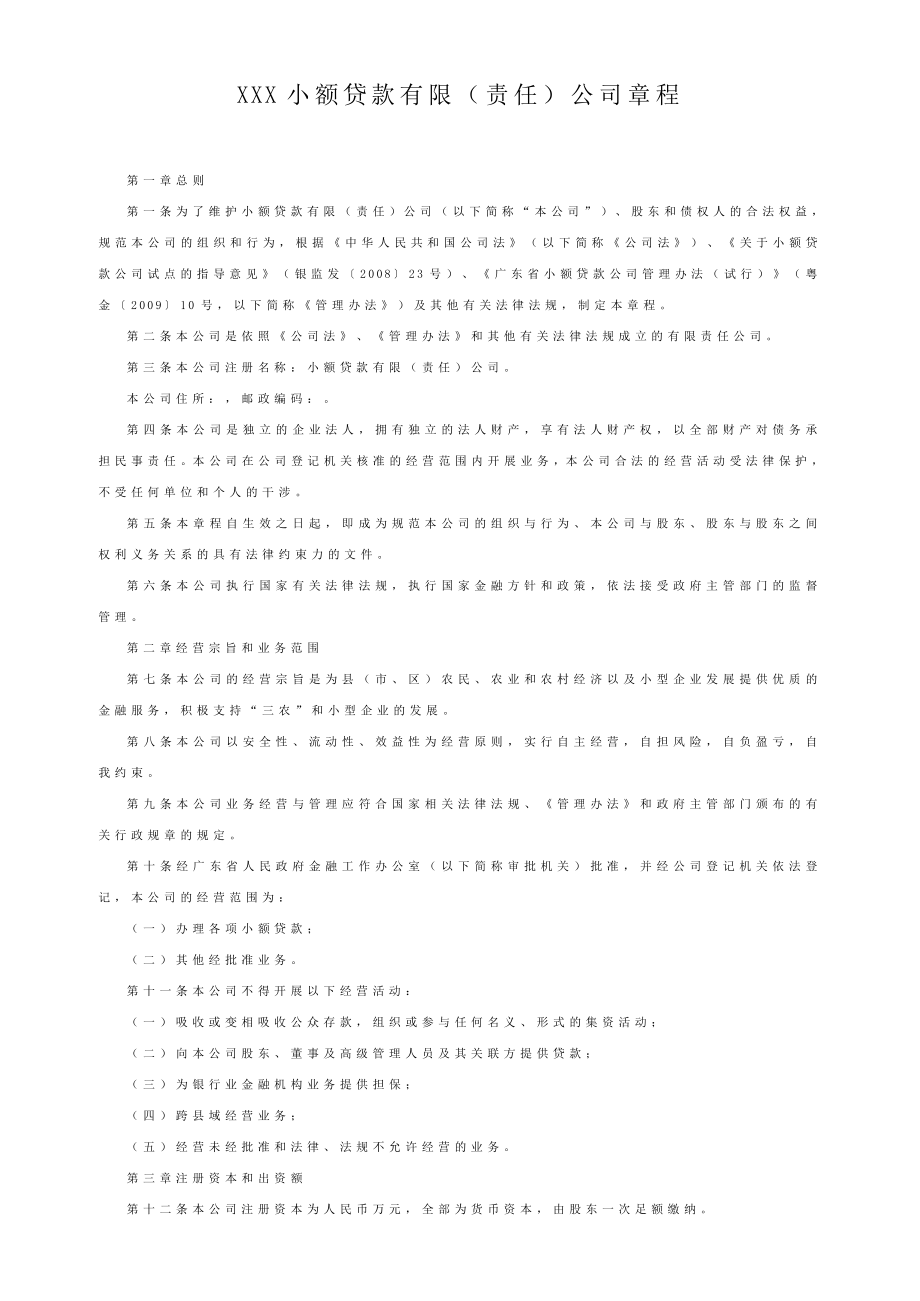 小额贷款有限（责任）公司章程.doc_第1页