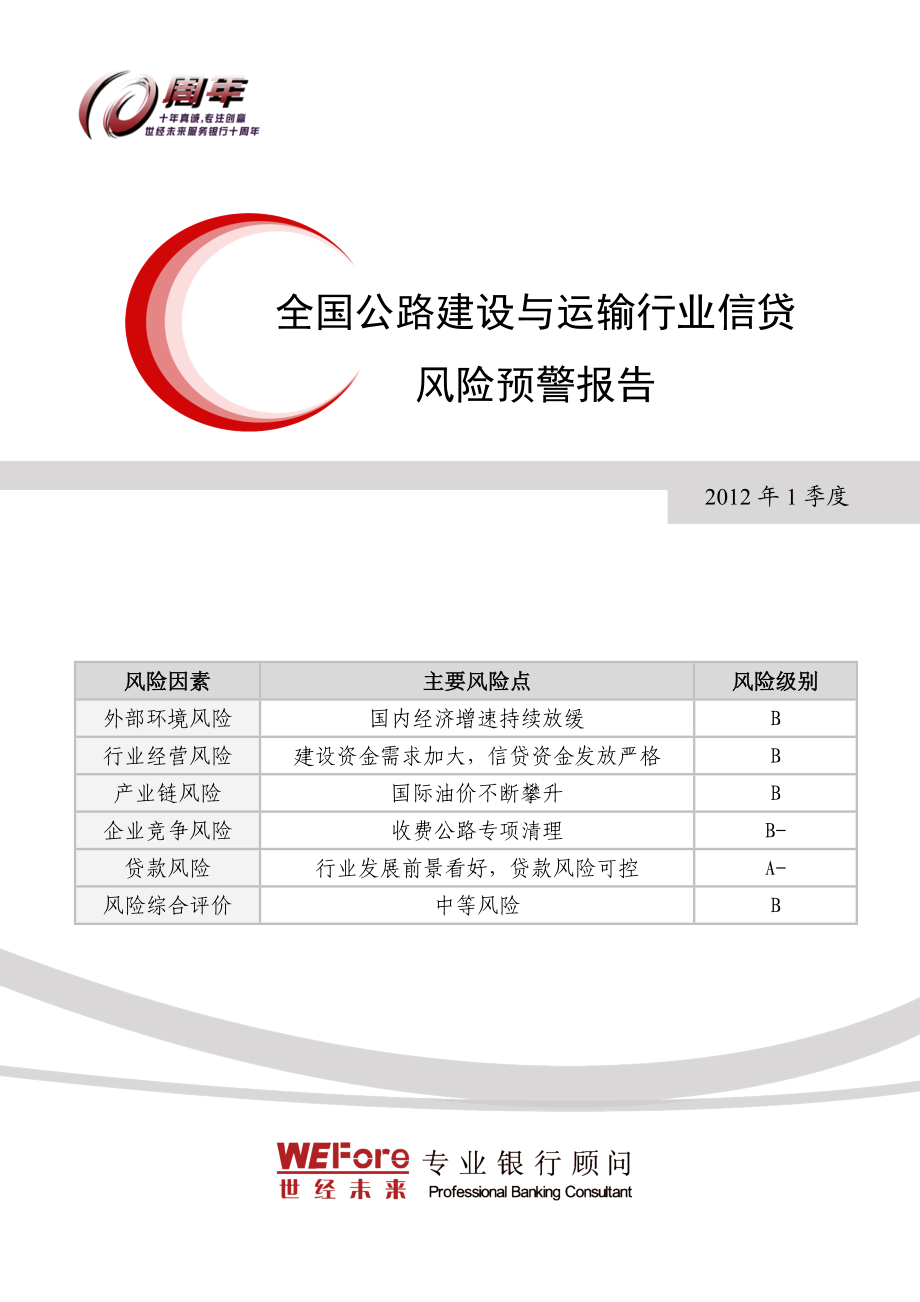 1季度全国公路建设与运输行业信贷风险预警报告.doc_第1页