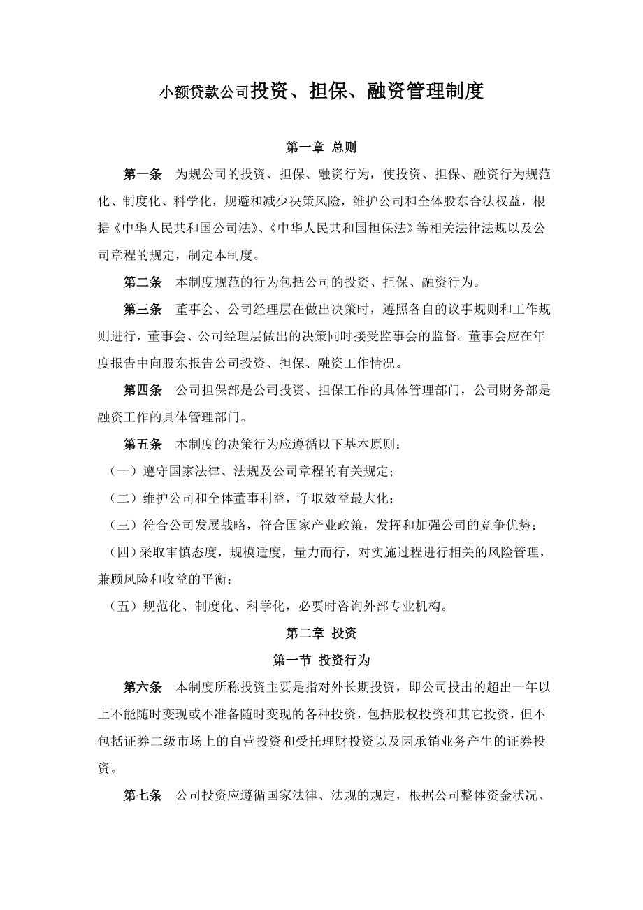 小额贷款公司投资、担保、融资管理制度.doc_第1页