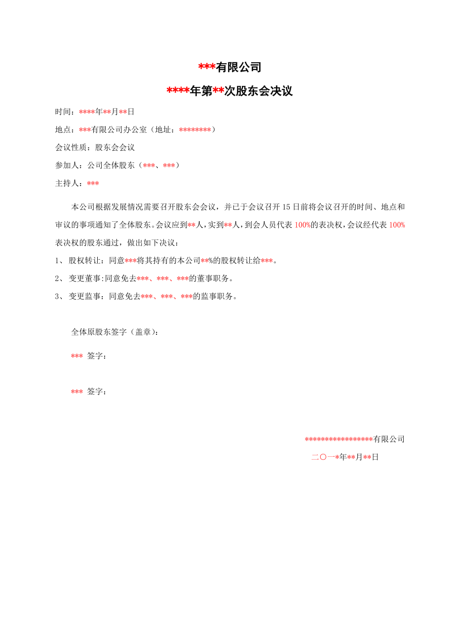 XXX公司股东会决议（股东+董事+监事变更）变更前0423.doc_第1页