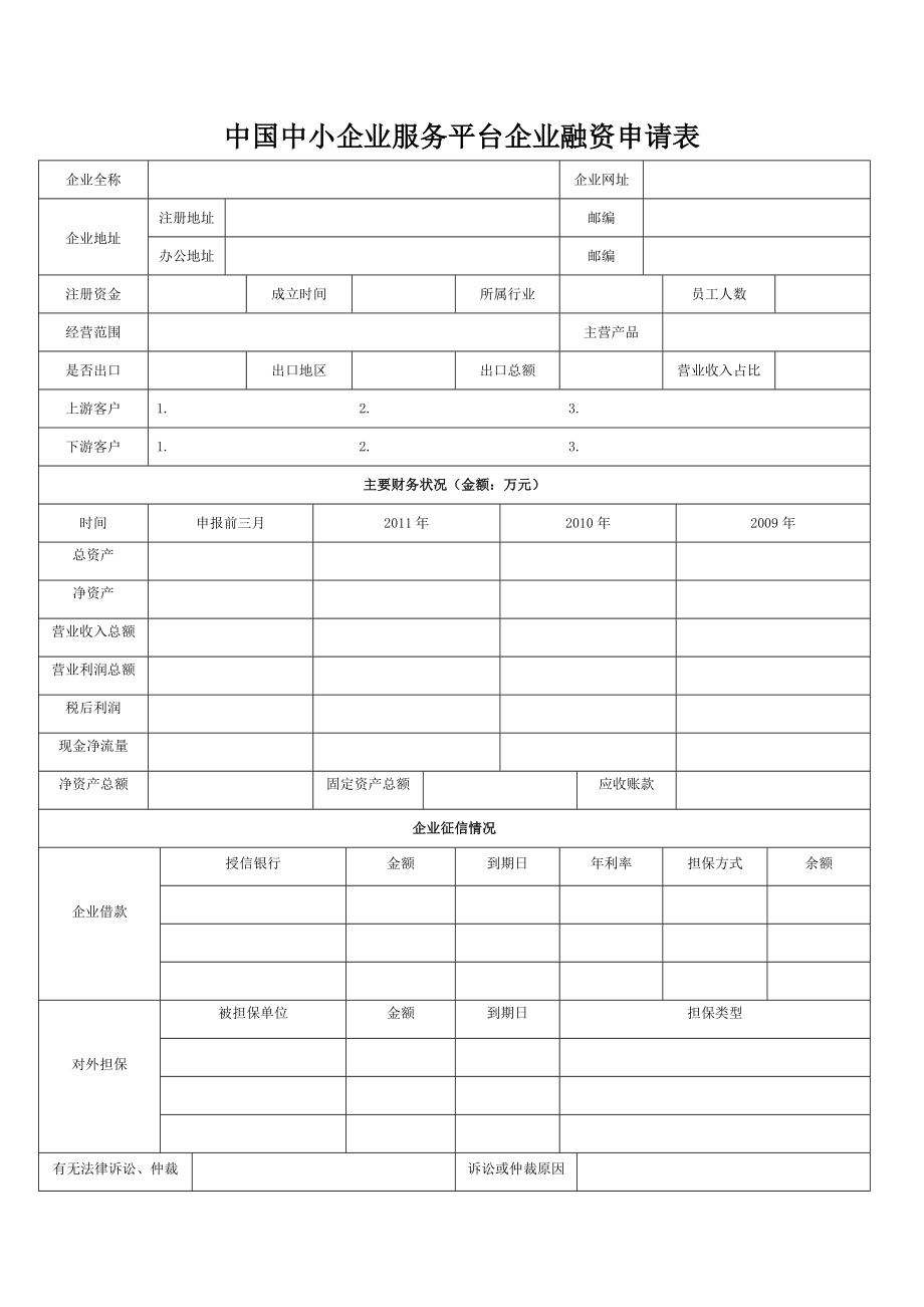 中国中小企业服务平台融资申请表.doc_第1页