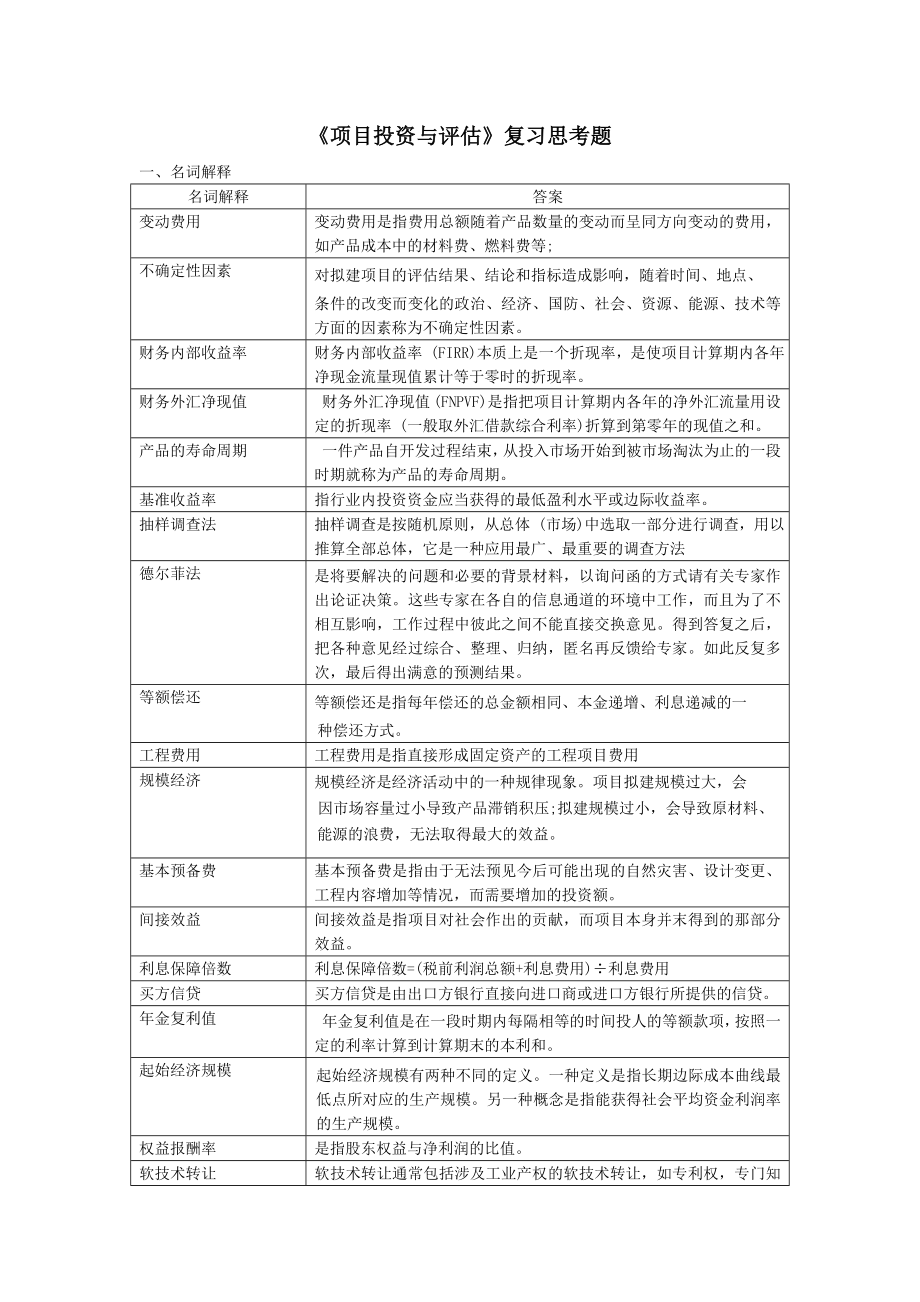 项目投资与评估复习思考题.doc_第1页