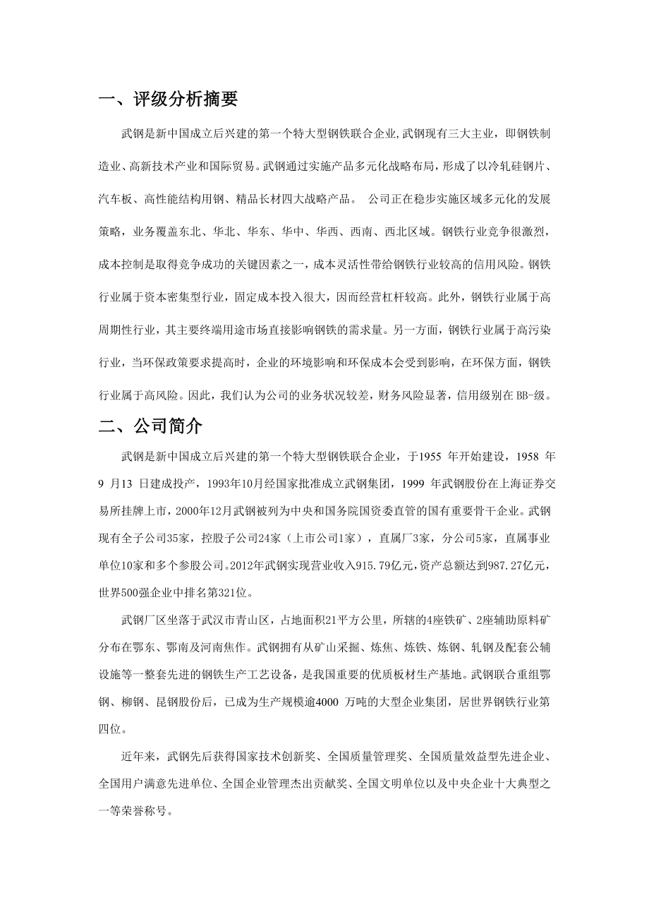 武汉钢铁股份有限公司信用分析报告.doc_第2页