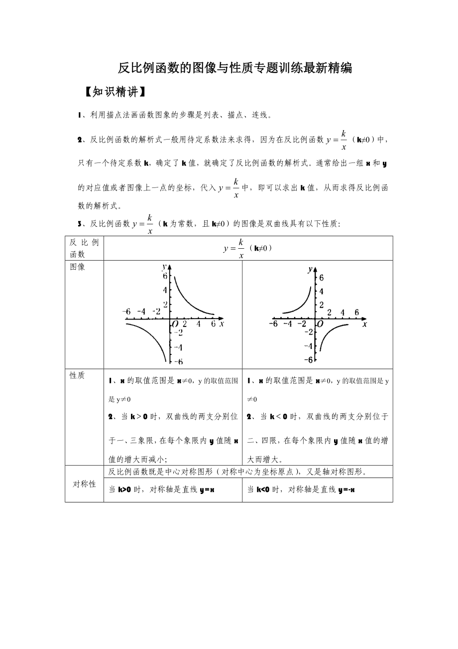 反比例函数的图像与性质专题训练最新精编.doc_第1页