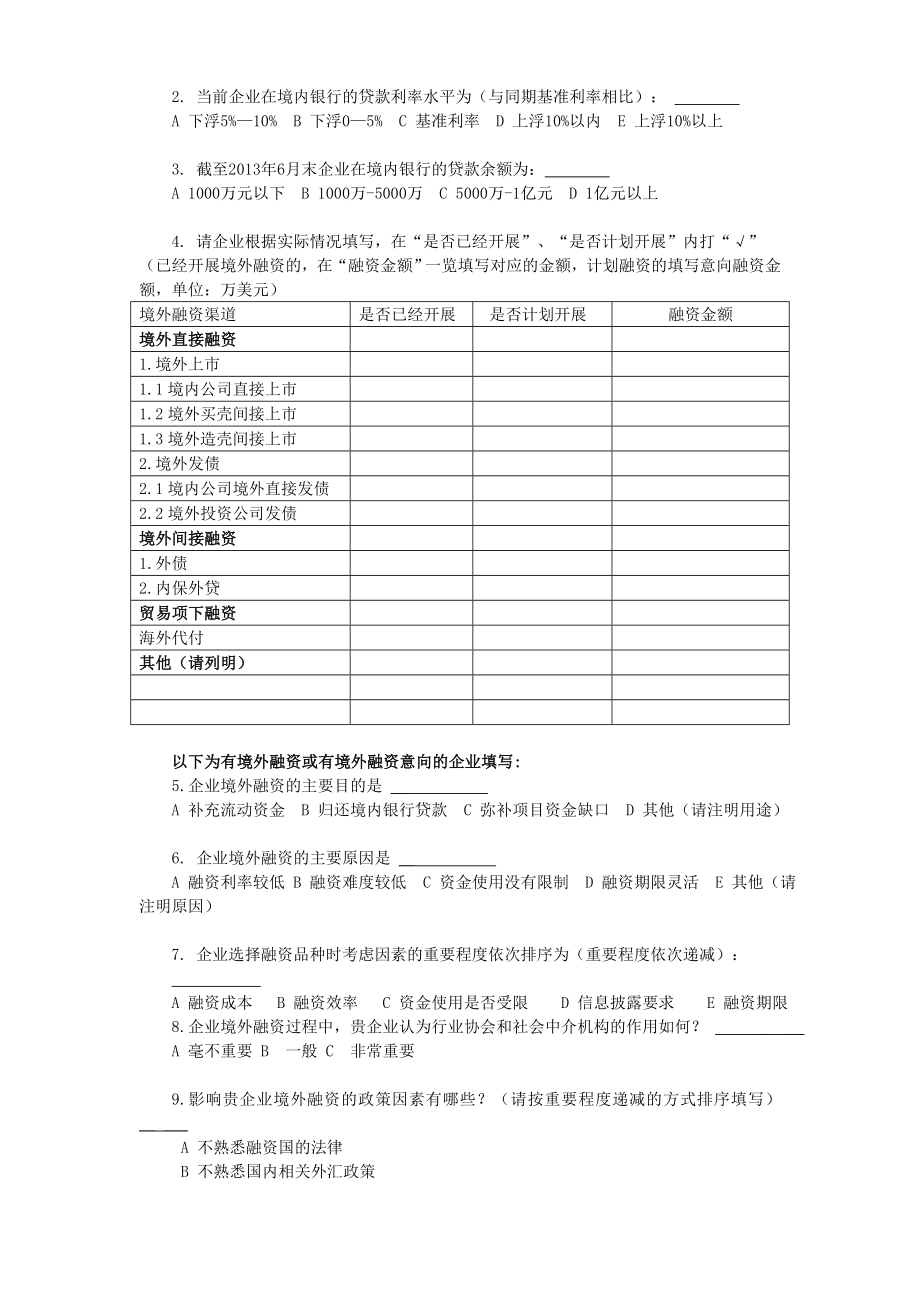 民营企业境外融资调查问卷国家外汇管理局常州市中心支局.doc_第2页