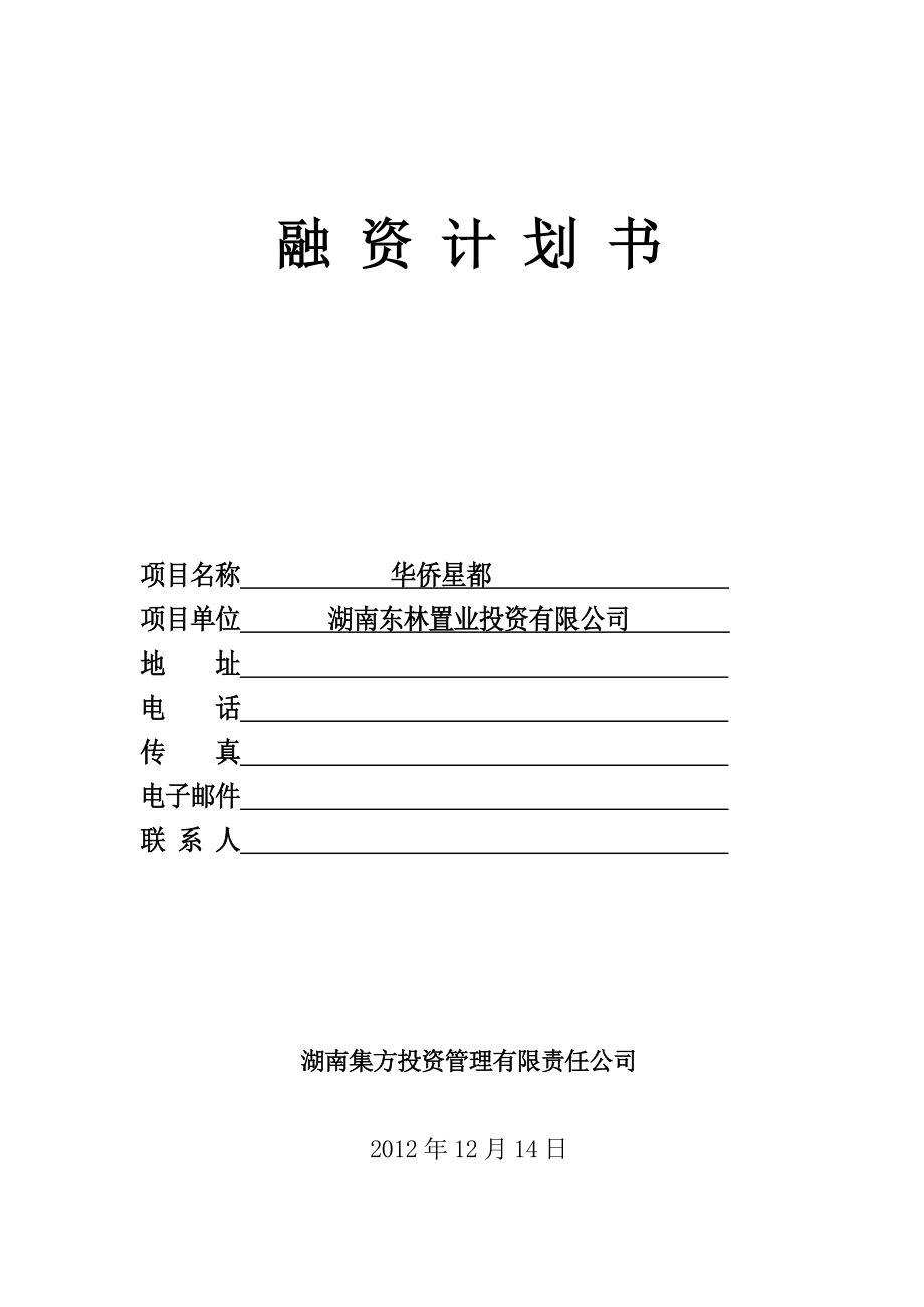 置业投资有限公司融资计划书.doc_第1页