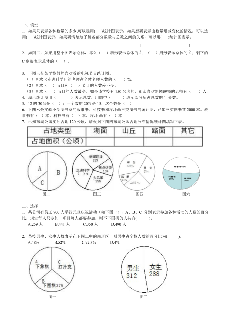 六年级上册数学扇形统计图练习题.doc_第1页