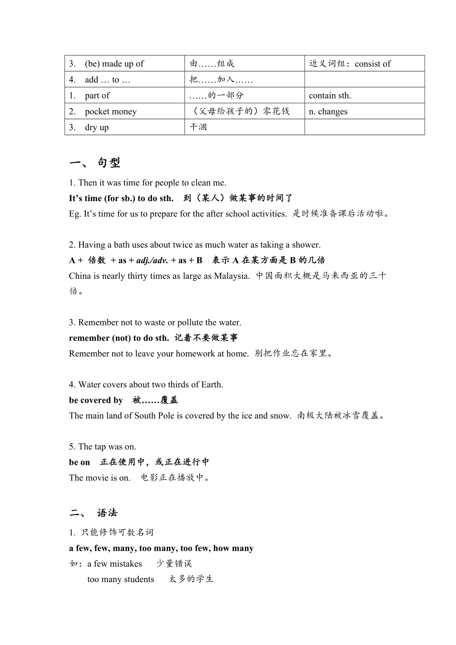 深圳牛津英语七年级下-unit5-Water-知识点总结和单元测试.doc_第2页