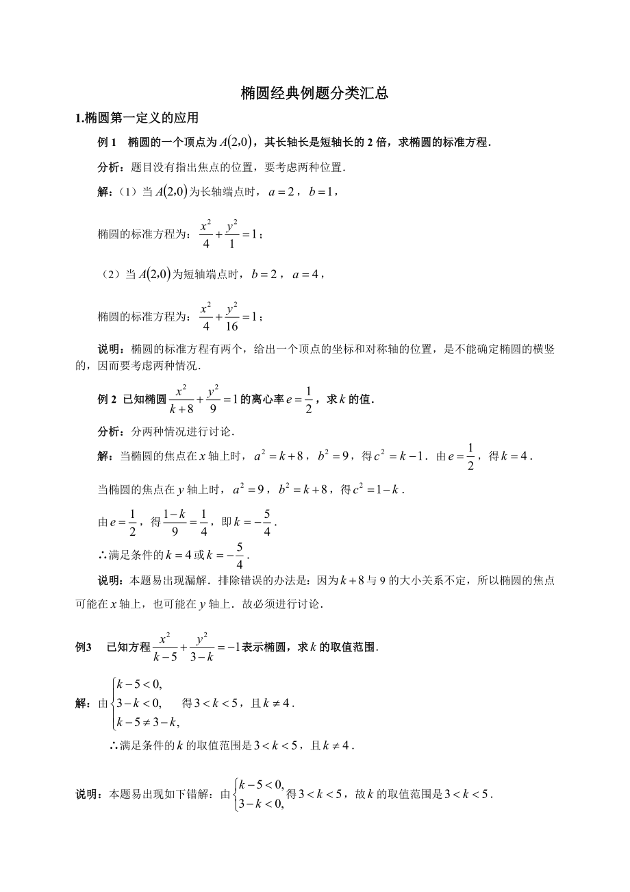 椭圆经典例题分类汇总情况.doc_第1页