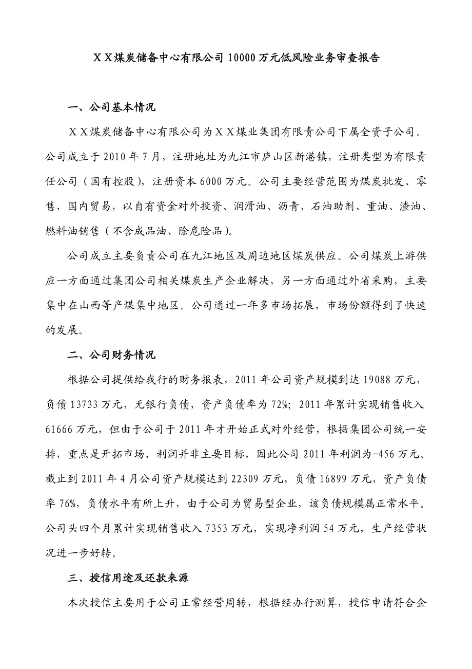 公司10000万元低风险业务审查报告.doc_第1页