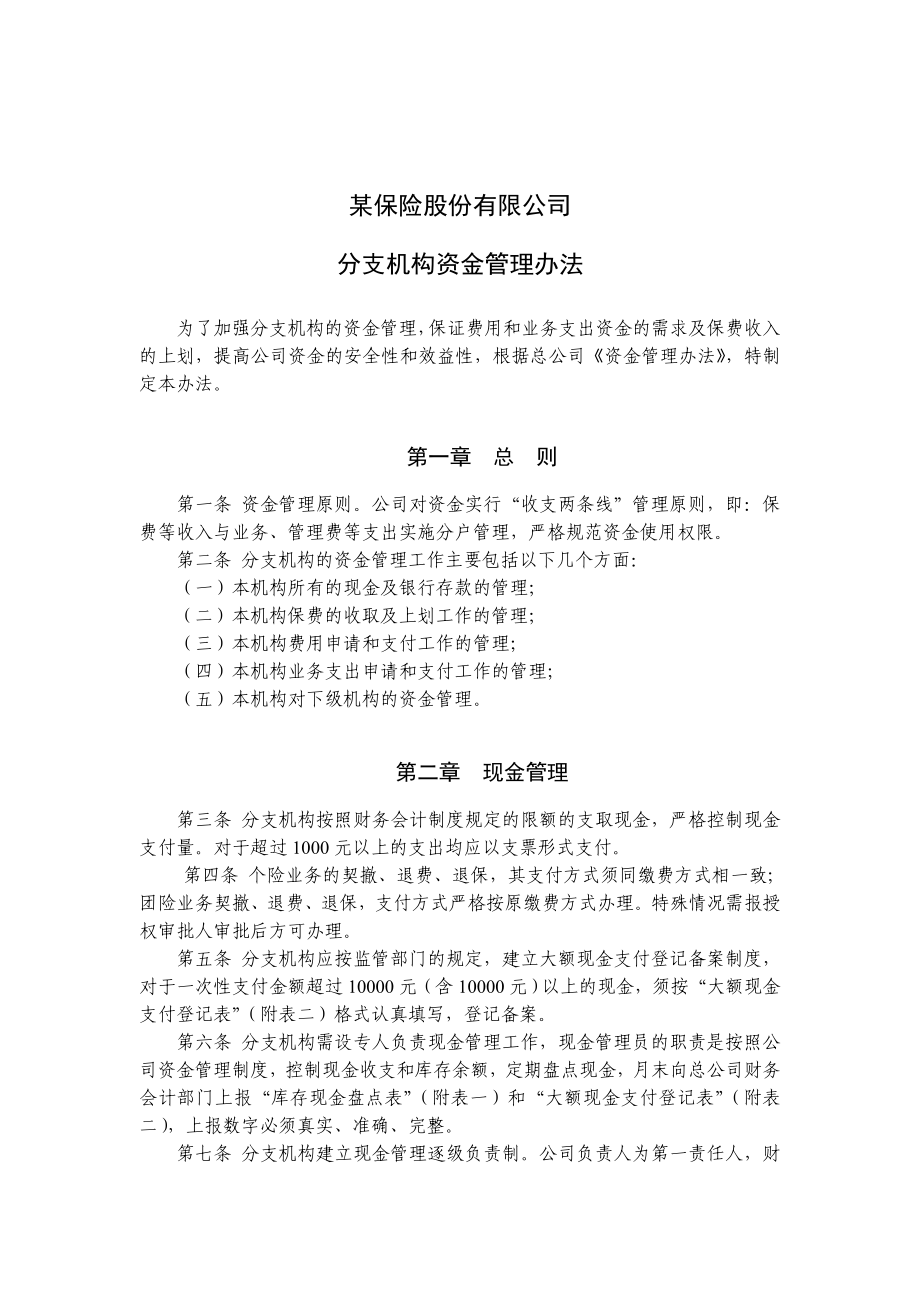 某保险股份有限公司分支机构资金管理办法.doc_第1页