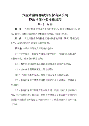 六盘水盛源祥融资担保有限公司贷款担保业务操作规程(1015).doc