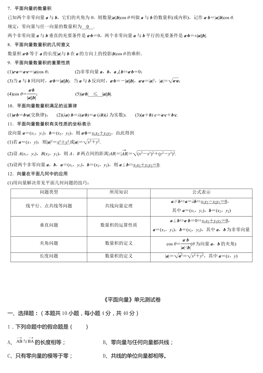 平面向量知识点.doc_第2页