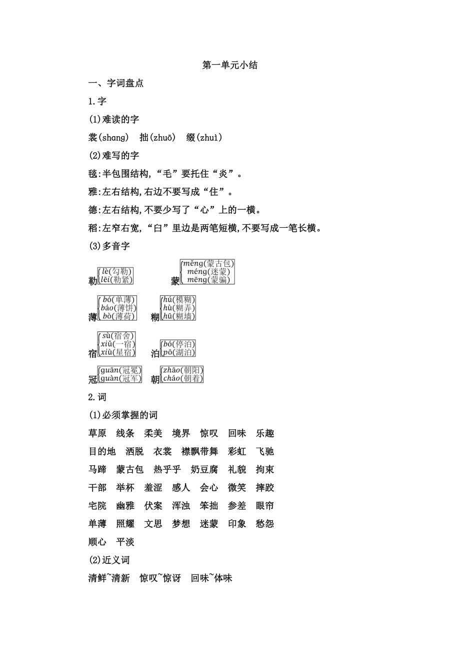 人教部编版六年级语文上册第一单元知识点小结.doc_第1页