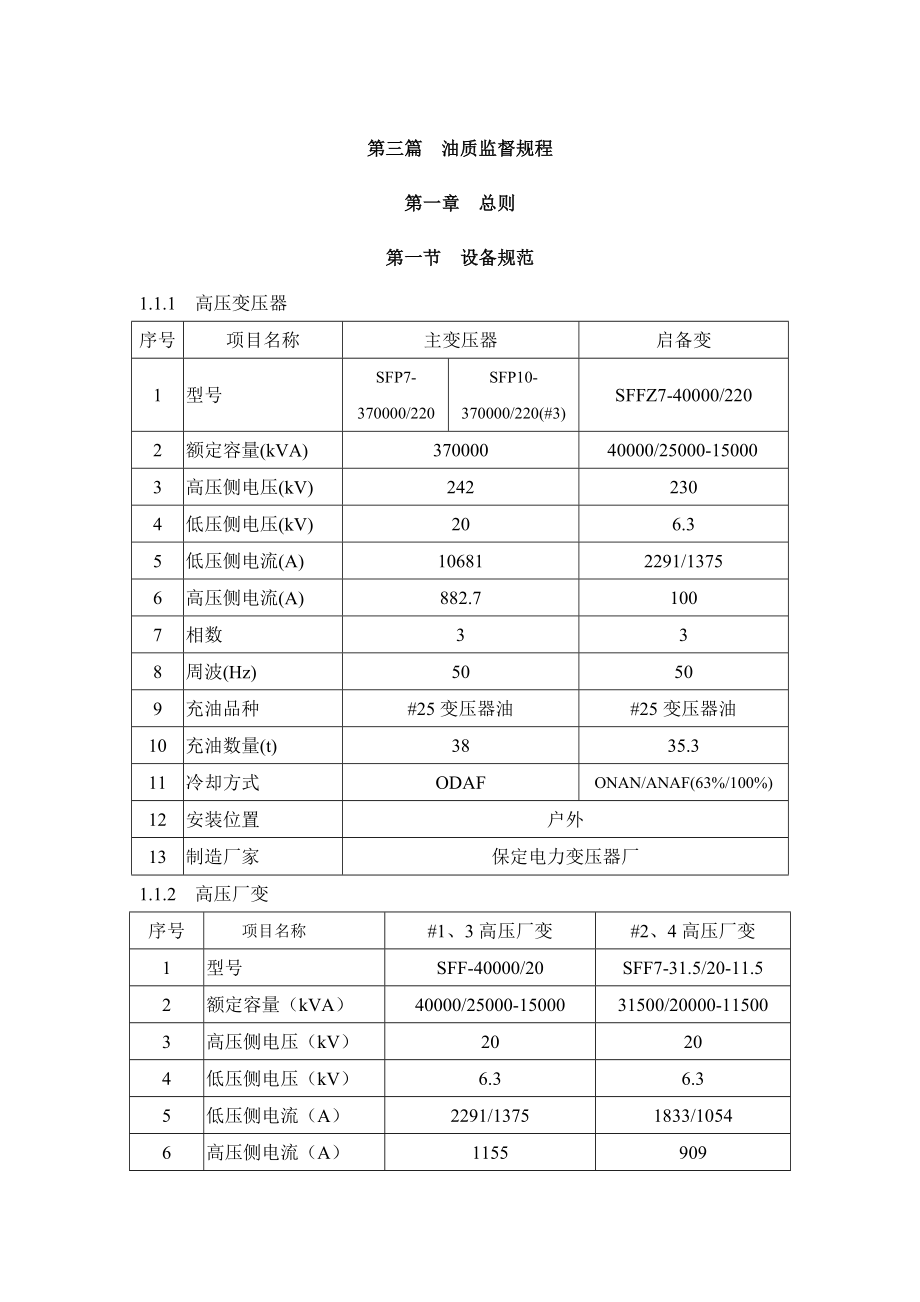 油质监督规程电力设备各种油质的指标.doc_第1页