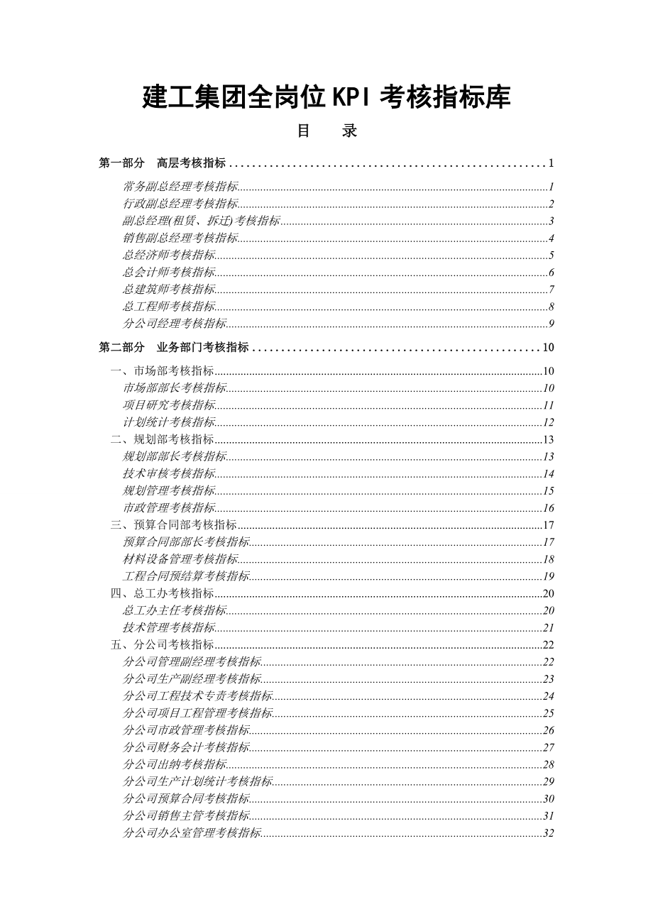 建工集团全岗位KPI考核指标库.doc_第1页